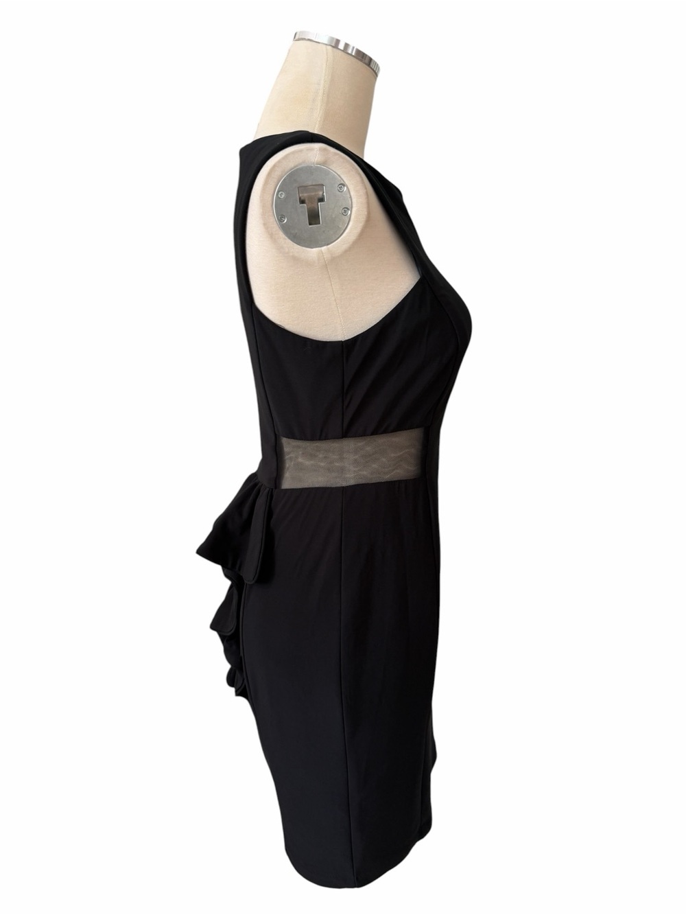 XSCAPE Black Peplum Illusion Waist Sheath Dress Sz 6
